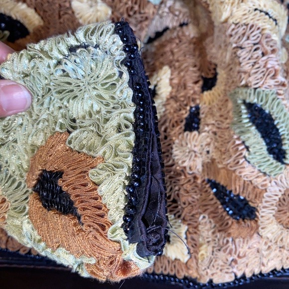 Silk Cocktail Jacket Life & Style Broquet Sequin Beaded Black Gold Olive Med - Picture 6 of 16